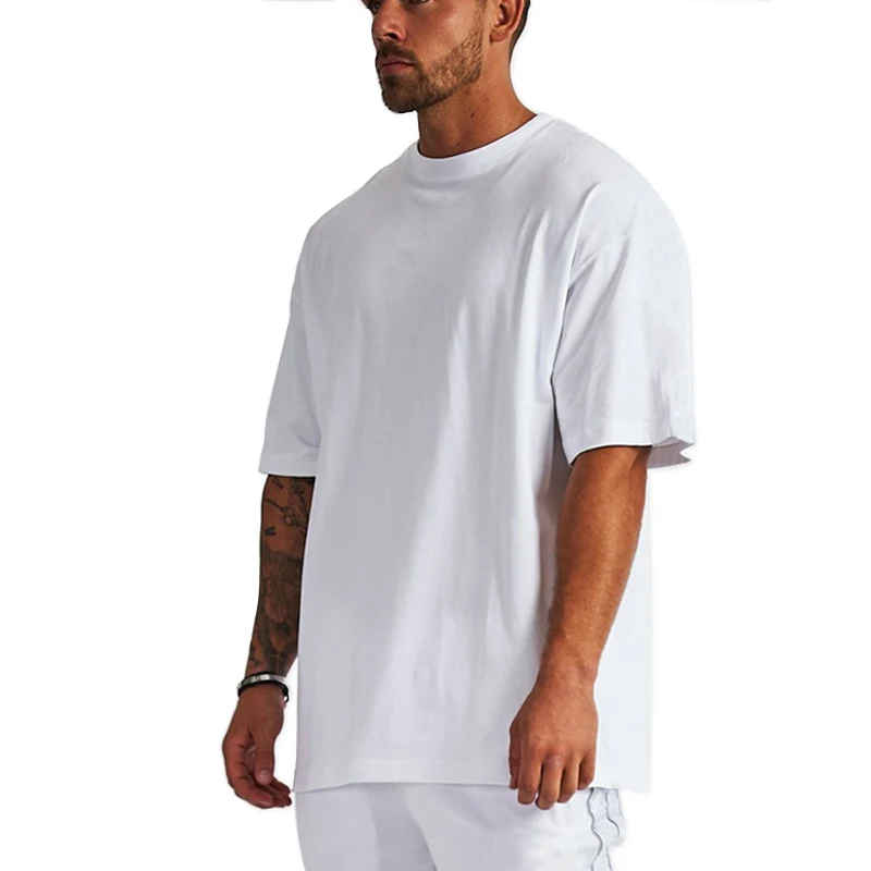 Source Wholesale oversized t shirts men plain blank cotton size t-shirt lose fit drop shoulder tee for on
