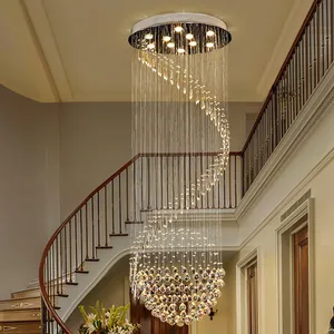 Modern Long Spiral Chandelier Living Room Staircase Large Led Luxury Crystal Chandeliers Pendant Lights