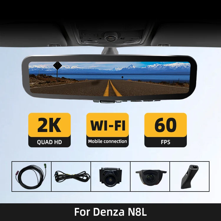 WEMAER Automotive OEM Grade LVDS Streaming Rearview Mirror for Denza N8L with Front and Rear Cameras Full Touch Screen