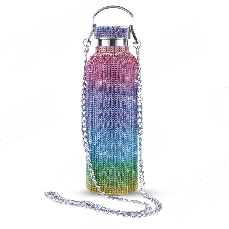 Diamond Water Bottle Bling Diamond Vacuum Flask Sparkling Glitter Thermos Bottles for Women Refillable High-end Insulated Bottle Stainless (17oz/500ml