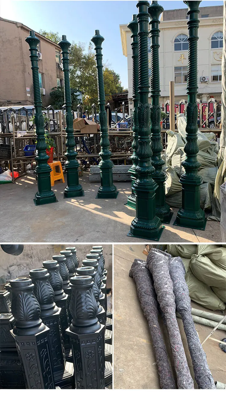 Professional manufacturer outdoor antique cast iron solar street post lamp led garden pole pillar light