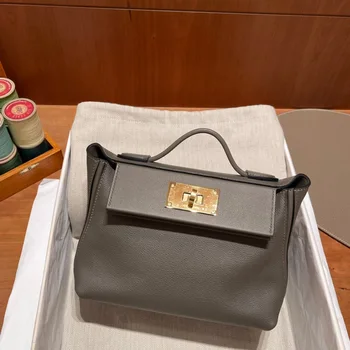 2024 new premium handmade bag TC cowhide gray mini2424 leather handbag  bag trendy fashion women's bag