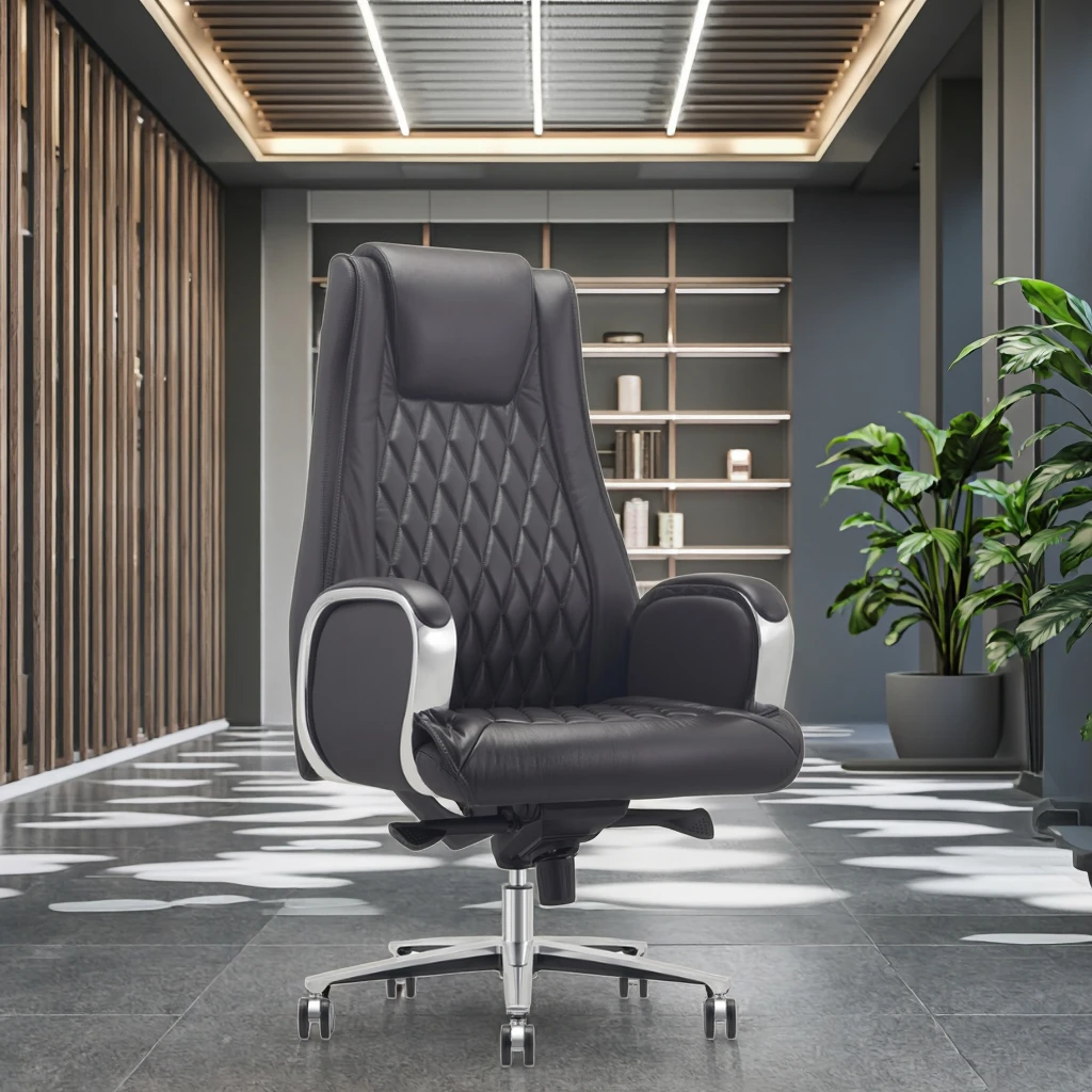 Premium Leather Boss Chair Ergonomic Adjustable Height Modern Design Steel Base Corporate Status Symbol 4