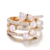 Anillo de perlas con diamantes de laboratorio de oro macizo de 14k
