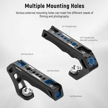 NEEWER Camera Top Handle with 3/8" ARRI Locating Pins, Comfort Silicone Grip with 1/4" 3/8" Threads and 3 Cold Shoes detail image