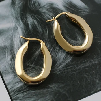 MICCI Wholesale High End Stainless Steel Non Tarnish Waterproof Jewelry Statement U Shaped Chunky 14K Gold Plated Hoop Earrings