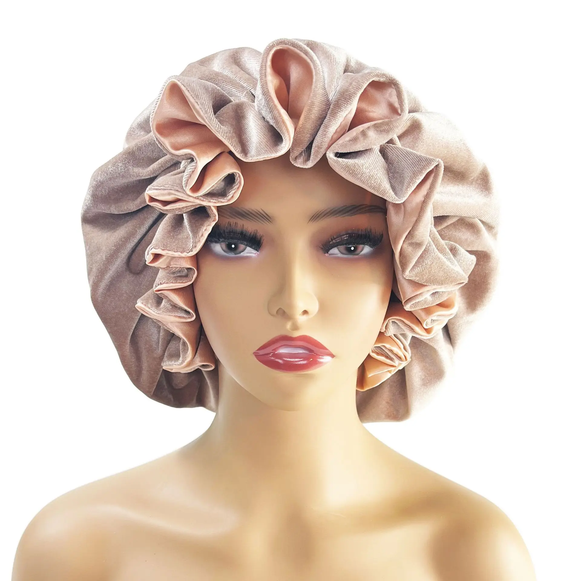 2025 New Winter Velvet Bonnets Double Layer Thick Satin Turban Headwraps  Solid Color Fashion Sleeping Cap Casual Bonnets