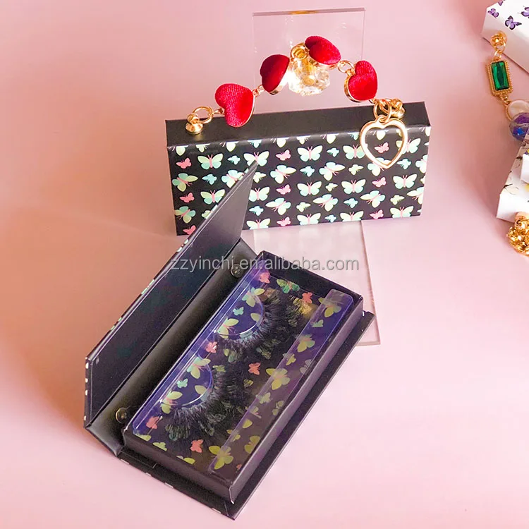 New Arrive Eyelash Box Diamond Type 25mm Fake Lashes Packaging Multi Chain Eyelash Box for Full Strip Lashes