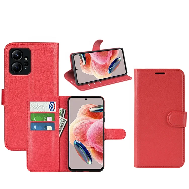 For Redmi 9T Power Note 13 12 4G Lichi Pu Leather Wallet Flip