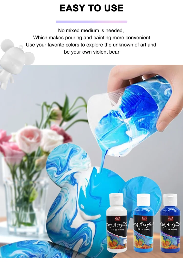 Khy Non-tox Art Pre Mixed Kit Fluid Diy Bear Paints For Kids Pouring ...