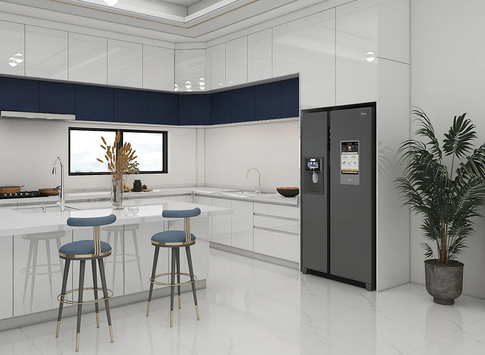 Simple l Shape Black Metal Pvc Aluminum Modular Kitchen Cabinet Kitchen ...