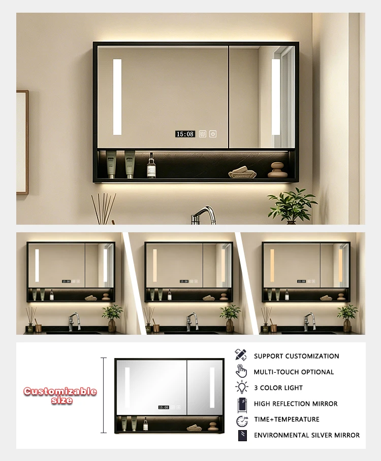 product modern bathroom vanity cabinet aluminium led makeup cabinet wall mounted bathroom mirror cabinet with led light for hotel-4