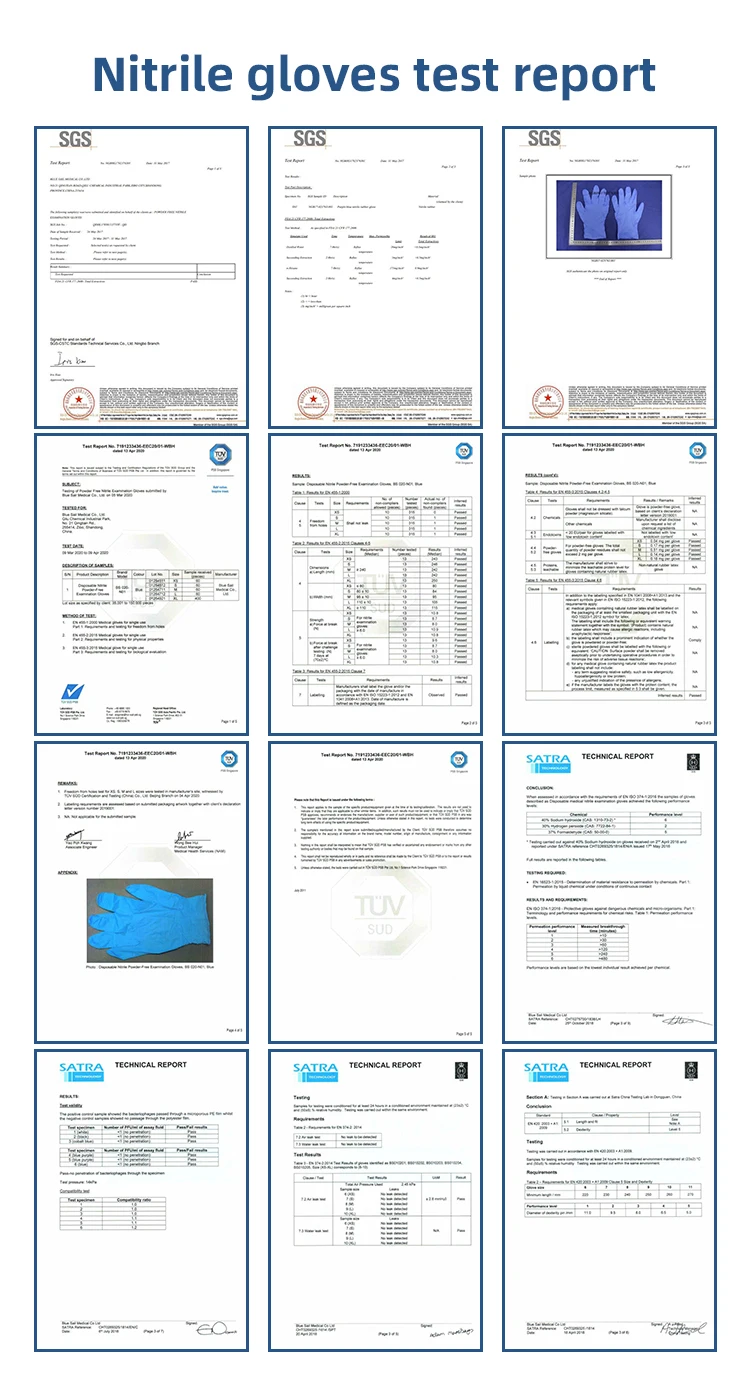 Gloves Testing Report Example High Quality 100pcs/box Non-sterile Dental Food Processing Dark Blue ...