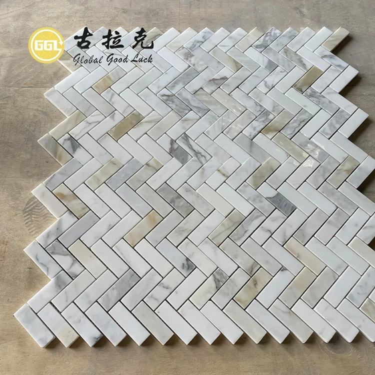 Calacatta Gold Marble Herringbone Marble Mosaic Tile For Bathroom/Kitchen Floor Wall