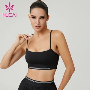 HUCAI Custom 75%nylon 25%spandex High Quality Contrast Elastic Hem Band Breathable Sports Bra
