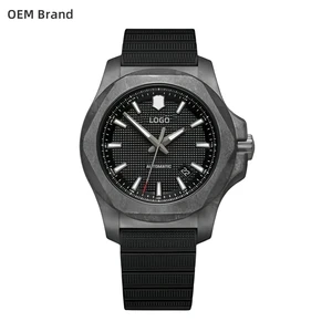 OEM ODM Customized Logo Super Luminous 200m Diving Rubber Strap Automatic Watch with Carbon Fiber Case Mechanical Watches