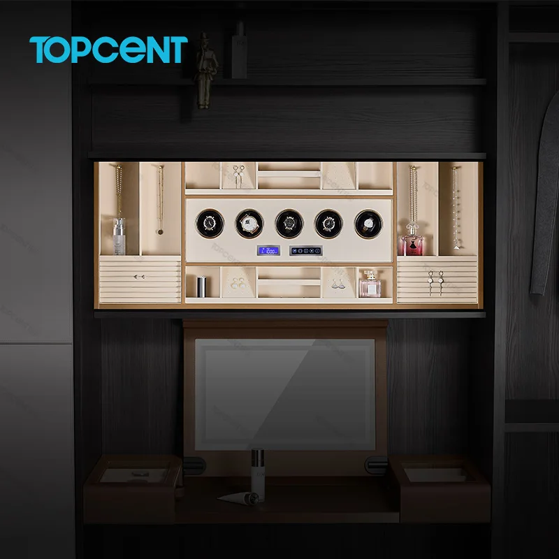TOPCENT Smart Makeup Table Voice and Touch Control Penteadeira Watch Storage Box Dressing Table With Mirror and Drawers