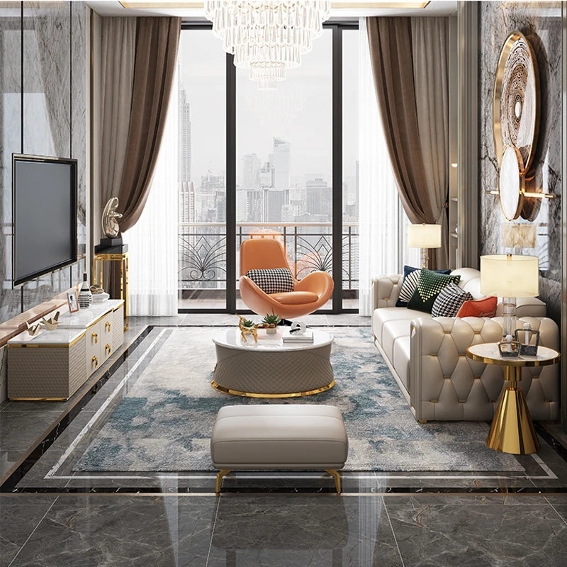 Luxury Design Sectional 1 2 3 Seater Leather Tufted Sofa Set Modern U