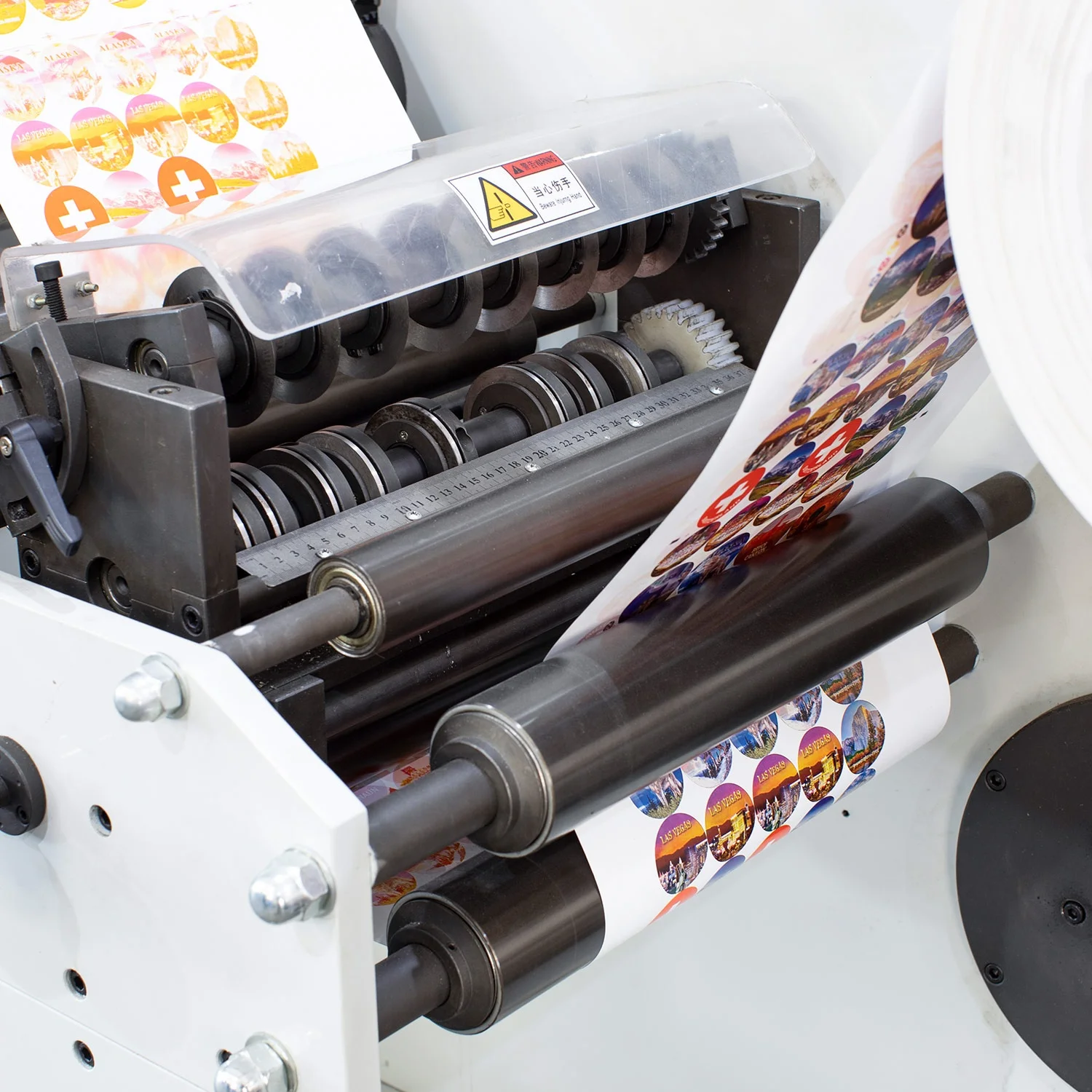 Automatic Roll to Roll Adhesive Paper Two Color Narrow Web Flexo Printing Machine with Rotary Die Cutting and Sheet