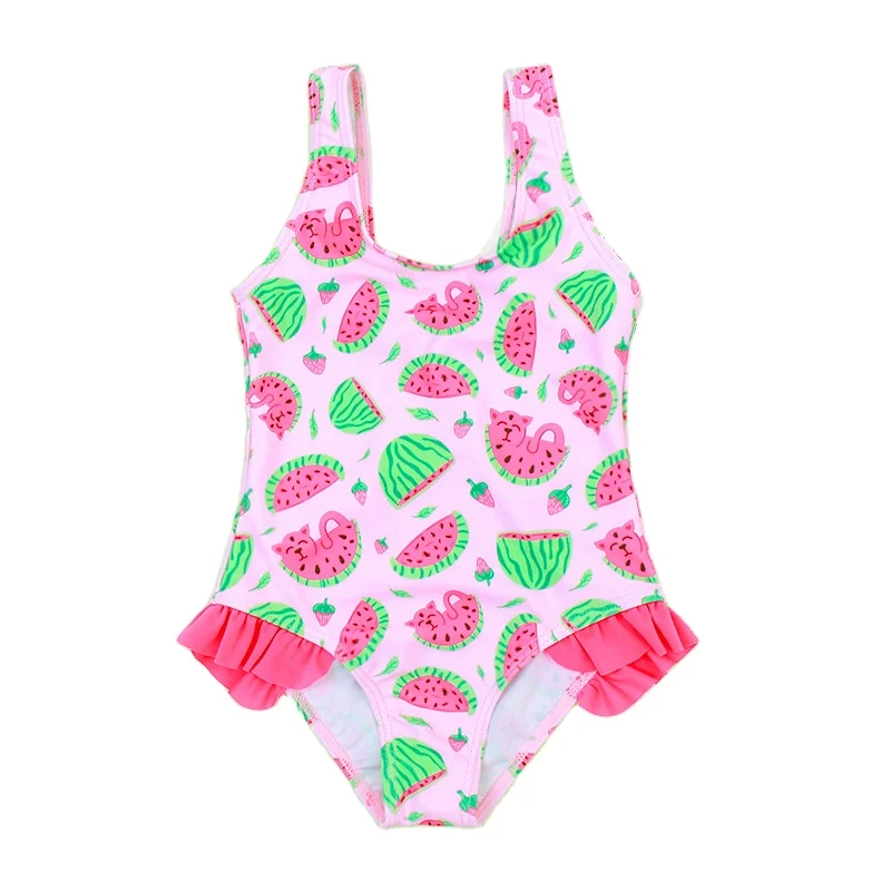 PRD82303 toddler swimwear fruit printed one-piece ruffle swimsuit ...