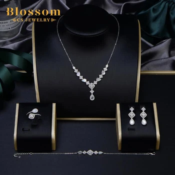 Blossom CS Jewelry Wholesale Fashion Wedding Necklace Sets 925 Sterling Silver Shell Zirconia Fine Jewelry Set For Women