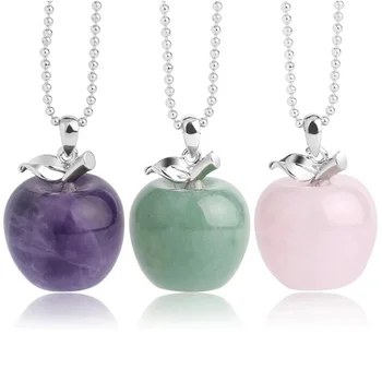 Healing Crystal Energy Stone Apple Charm Purple Amethyst Apple Pendant Necklace For Female Women Gift