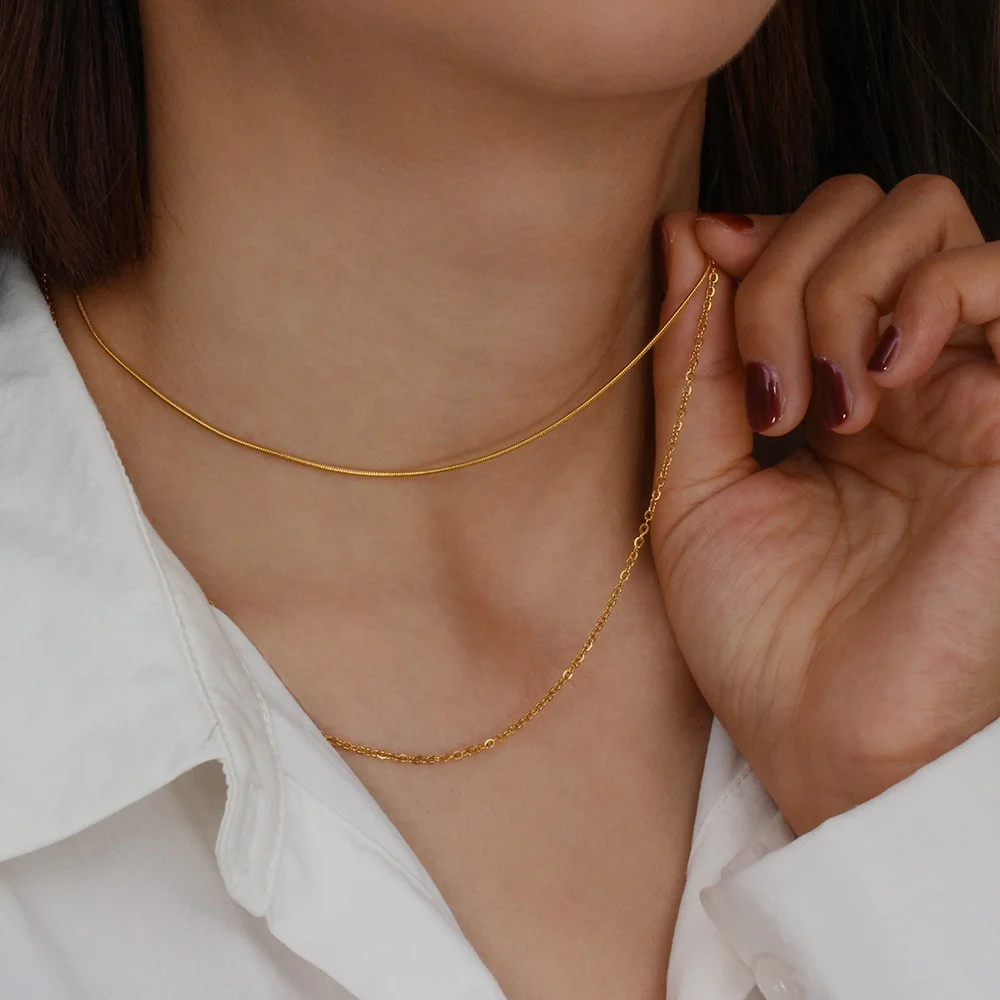 Collana Donna OZ JEWELS Doppia Catena Herringbone E Rope - Placcata Oro 18K, Acciaio Inox, Regolabile, Anallergica - 2