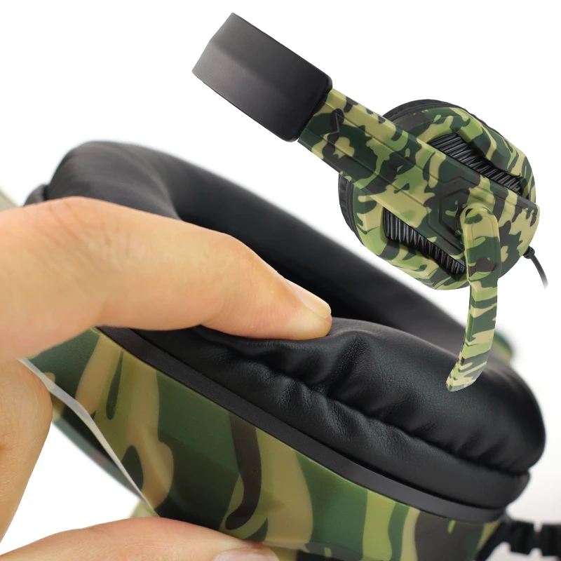 Auriculares verdes de camuflaje para videojuegos, cascos con