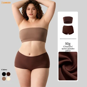 Women Seamless Tube Underwear Set Double-Layer Strapless Bandeau Bra & Panties Ultra-Soft Breathable No-Trace Lounge Set