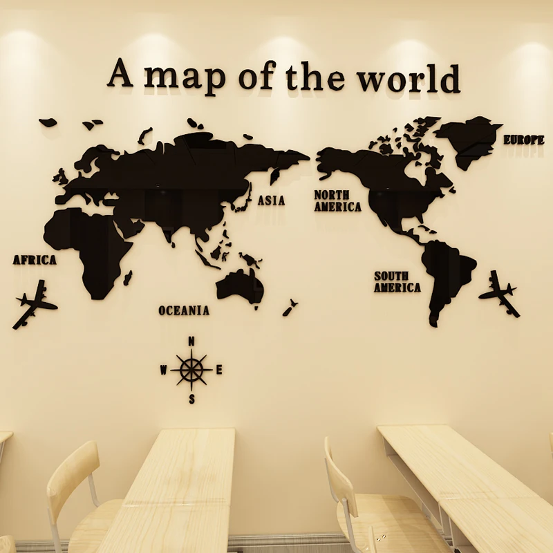 Large Size Living Room Acrylic Stickers Removable Home Decoration World Map  3d Wall Stickers
