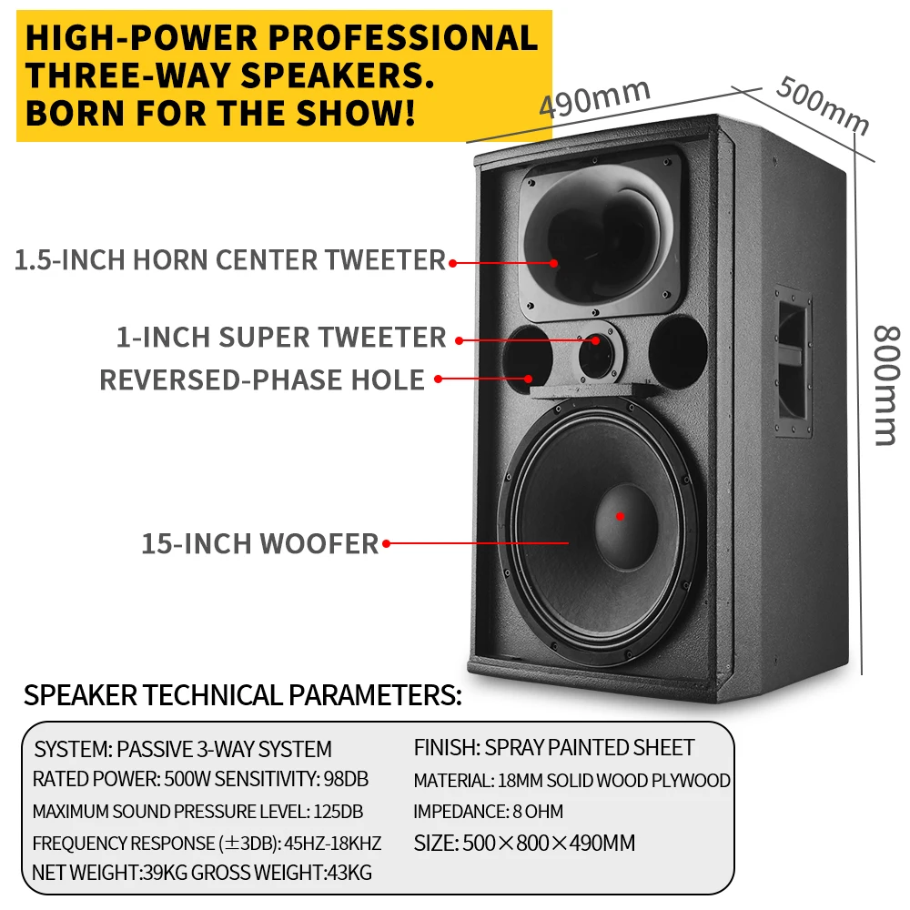Professional Stage Sound Set 15 Inch Outdoor Large-scale Performance Wedding Karaoke bar Meeting bluetooth Speaker Equipment