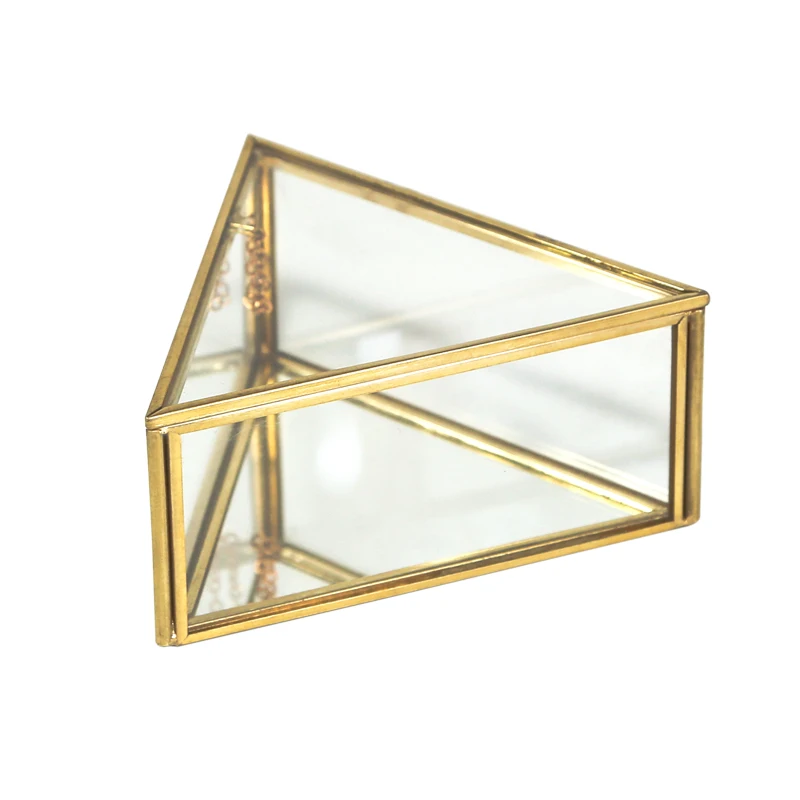 HOT Cheap Geometric Decorative Makeup Organizer Metal Brass Mini Glass Hexagon Jewelry Trinket Box for Gift