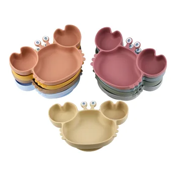 Crab silicone tray suction cup baby training learn to eat anti-fall tableware children's cartoon partition tray