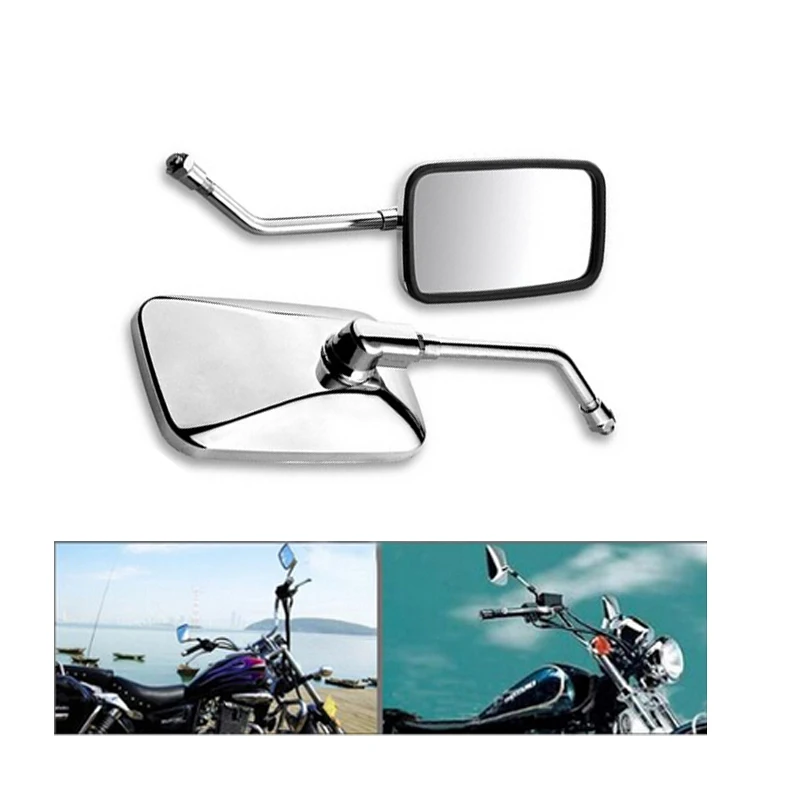 10mm Thread M10 Chrome Plating Rectangle Motorcycle Side View Rear View Mirrors for Choppers