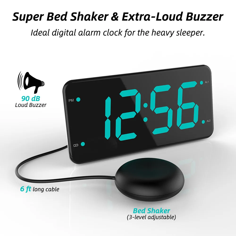 Best Desk Table Ring Vibrate Vibrating Pillow Deaf Loud Alarm Clock with  Bed Shaker for Kids