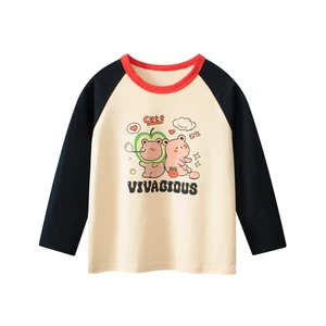 Autumn Cute Printed Contrasting Base Shirt Children's Clothing Long Sleeved T-shirt