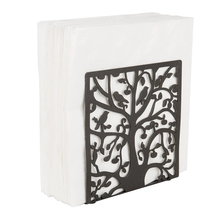 Custom Kitchen Dining Tree & Bird Design Table Paper Tissue Dispenser Metal Napkin Holder