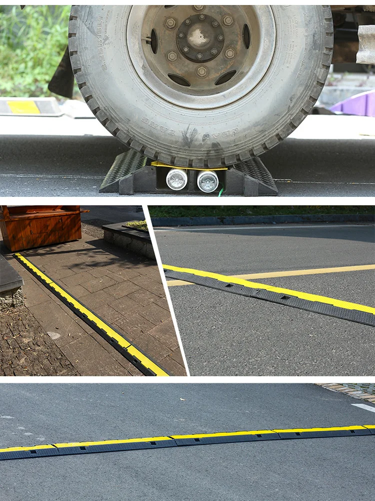 Foldable New Cable Ramp 3 Channel PVC Rubber Cable Protector Heavy Duty Speed Bumps Hose Cord Protector Ramps manufacture