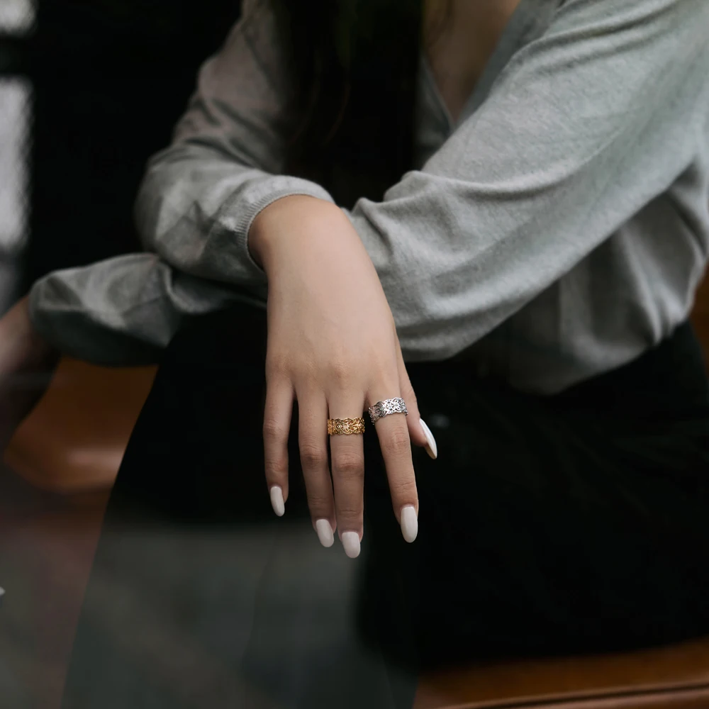 KAKODIY exclusive design luxury rhodium 18K gold plated 925 Sterling Silver hollow pattern party day use unique jewelry ring detail 2