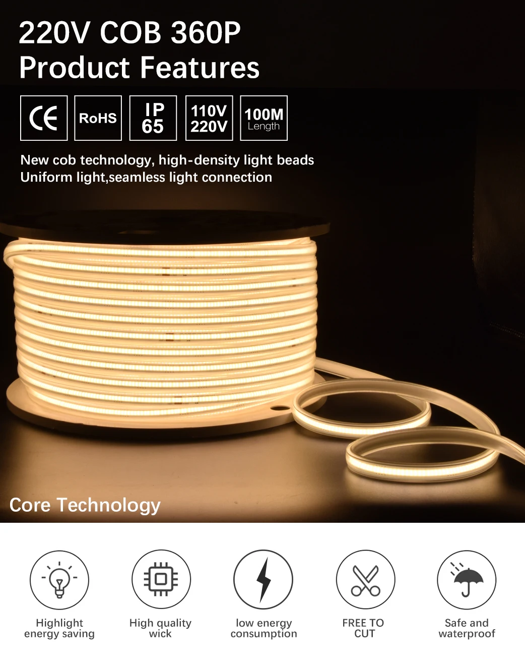 Cob Led Strip Chips M K K Warm White V V Ip Outdoor