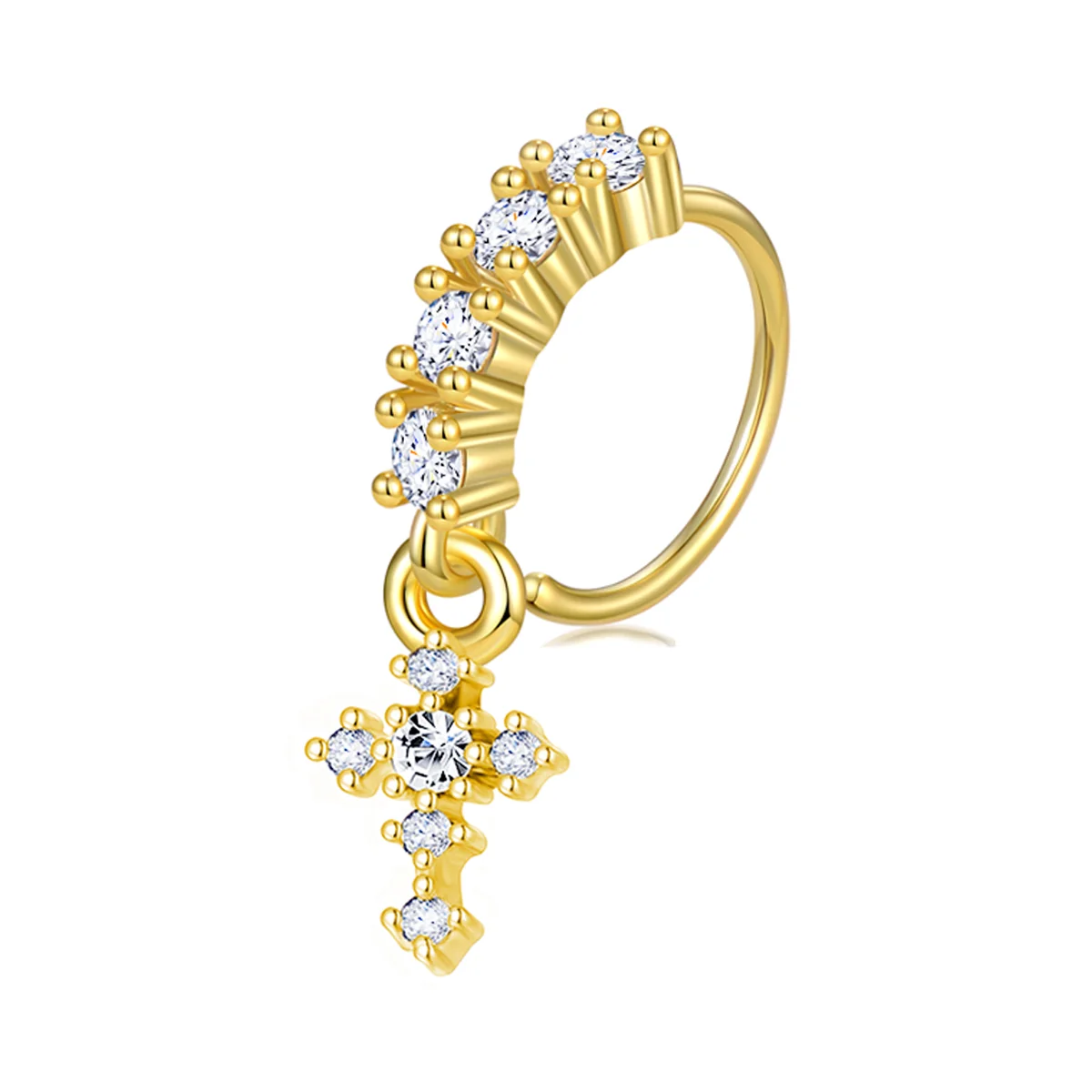 Zf New 18k Gold Plated Dangle Nose Ring Hoop Women Zircon Butterfly