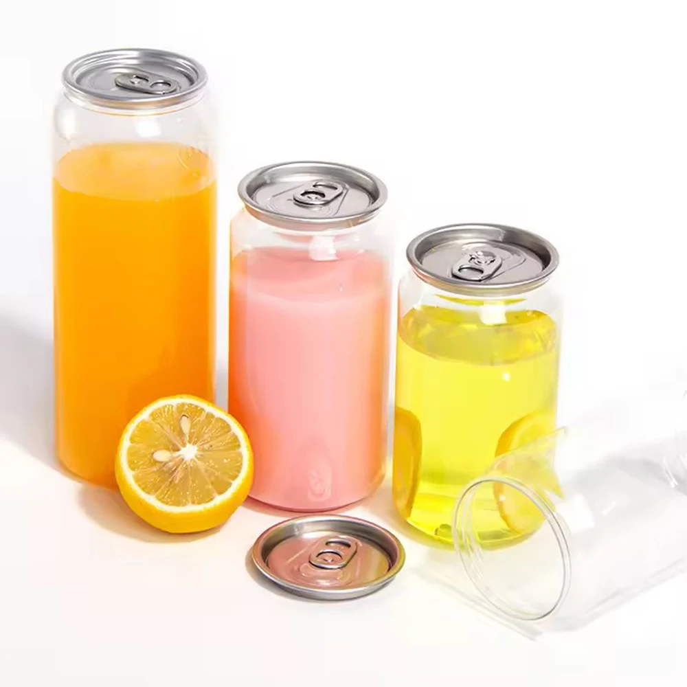 250ml 350ml 500ml 650ml Transparent Clear PET Beverage Can with Aluminum Easy Open Cap