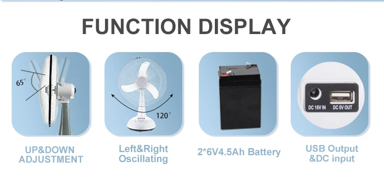 16 inch rechargeable table fan function display