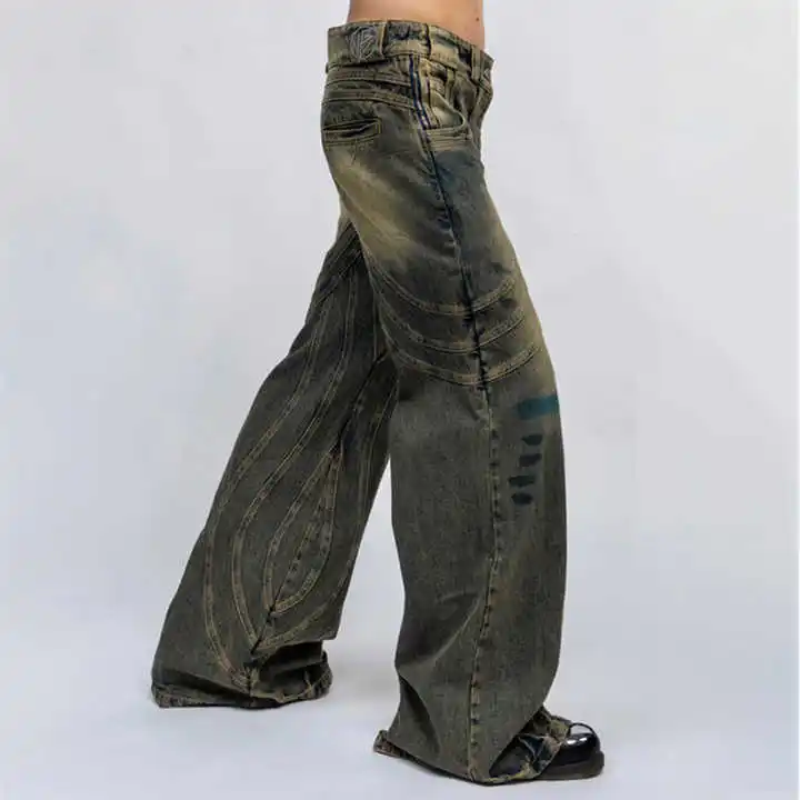 For Jeans Custom Wash Regular Straight Vintage Distressed Flared Stacked Cargo Pant Denim Pants High Button Hombre Jeans Men gallery 3