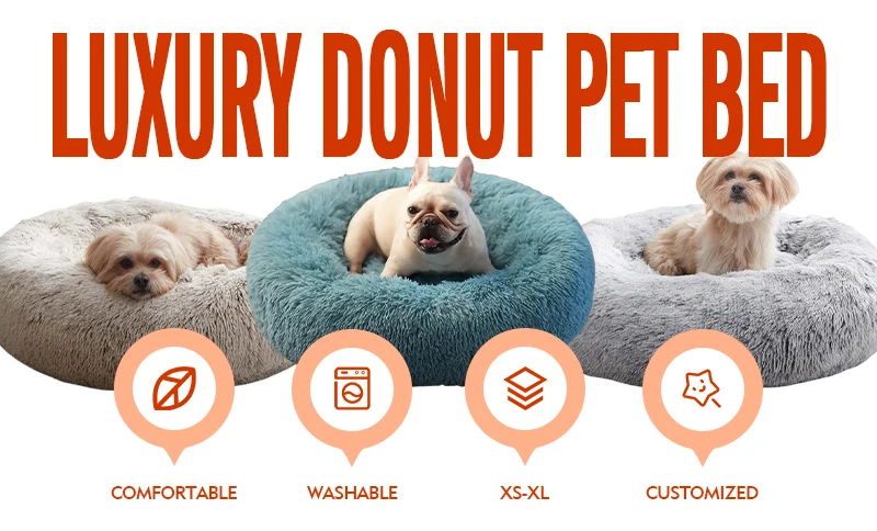 Luxury round soft comfortable plush oval calming donut dog bed factory