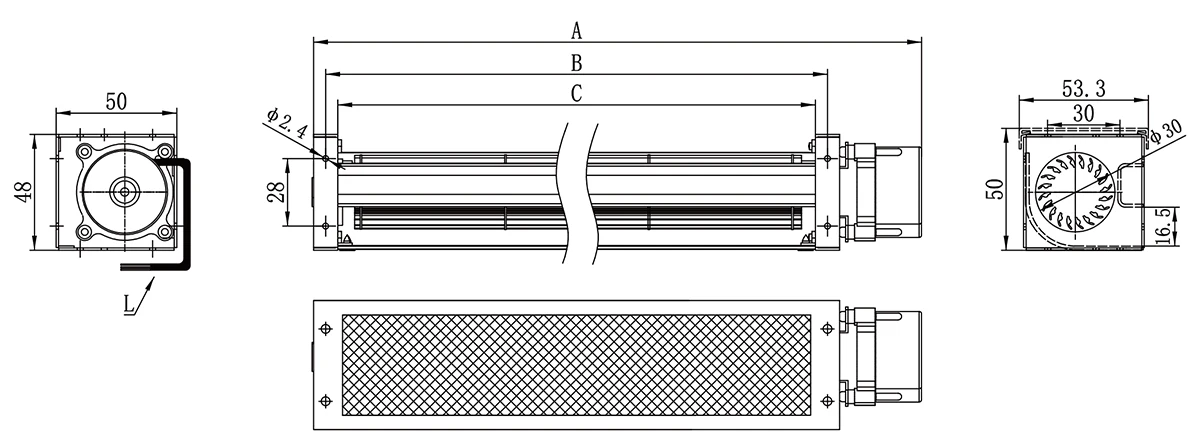 Cross Flow Fan, 30mm, 12V/24V, PTC, Tangential - detail 8