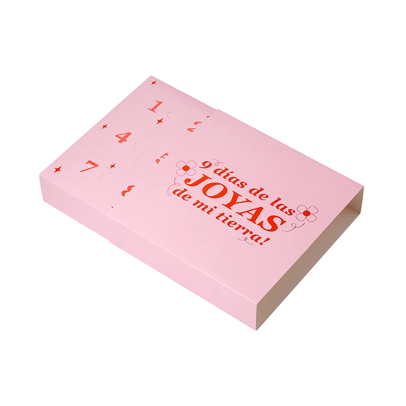 Aanpasbare adventskalender-geschenkdoos, kartonnen doos met 9 aftrekbare vensters voor de teller naar Kerstmis, OEM/ODM-service beschikbaar