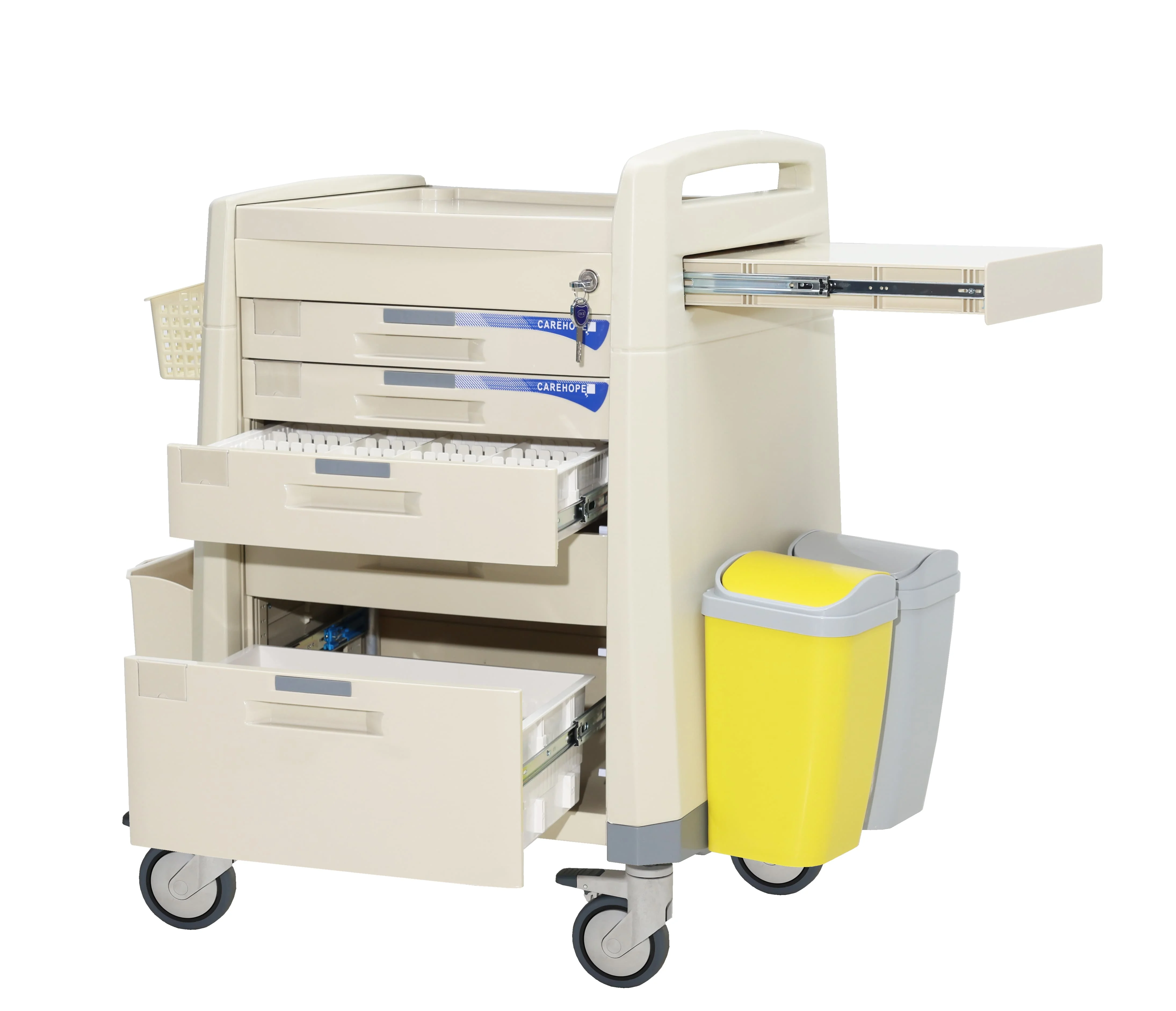 Secured Modern ABS Hospital Medication Transport Cart Individual Locks Dual-Use Work Surfaces Pharmaceutical Living Room 4