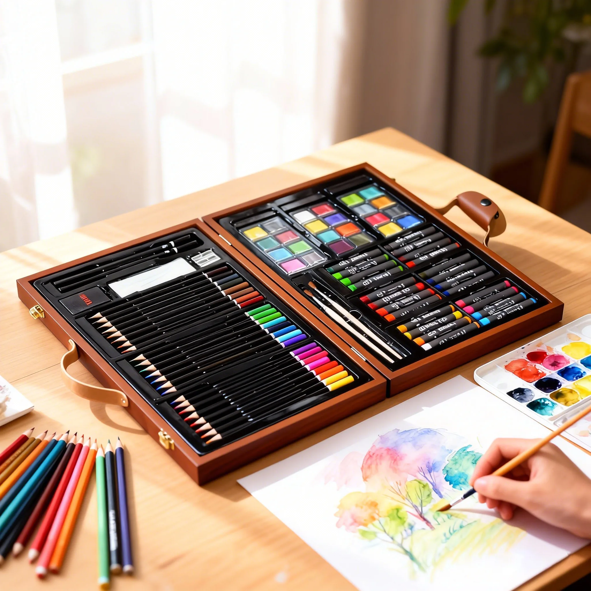 80 Piece Deluxe Art Kit - Complete Studio Wood Box Set