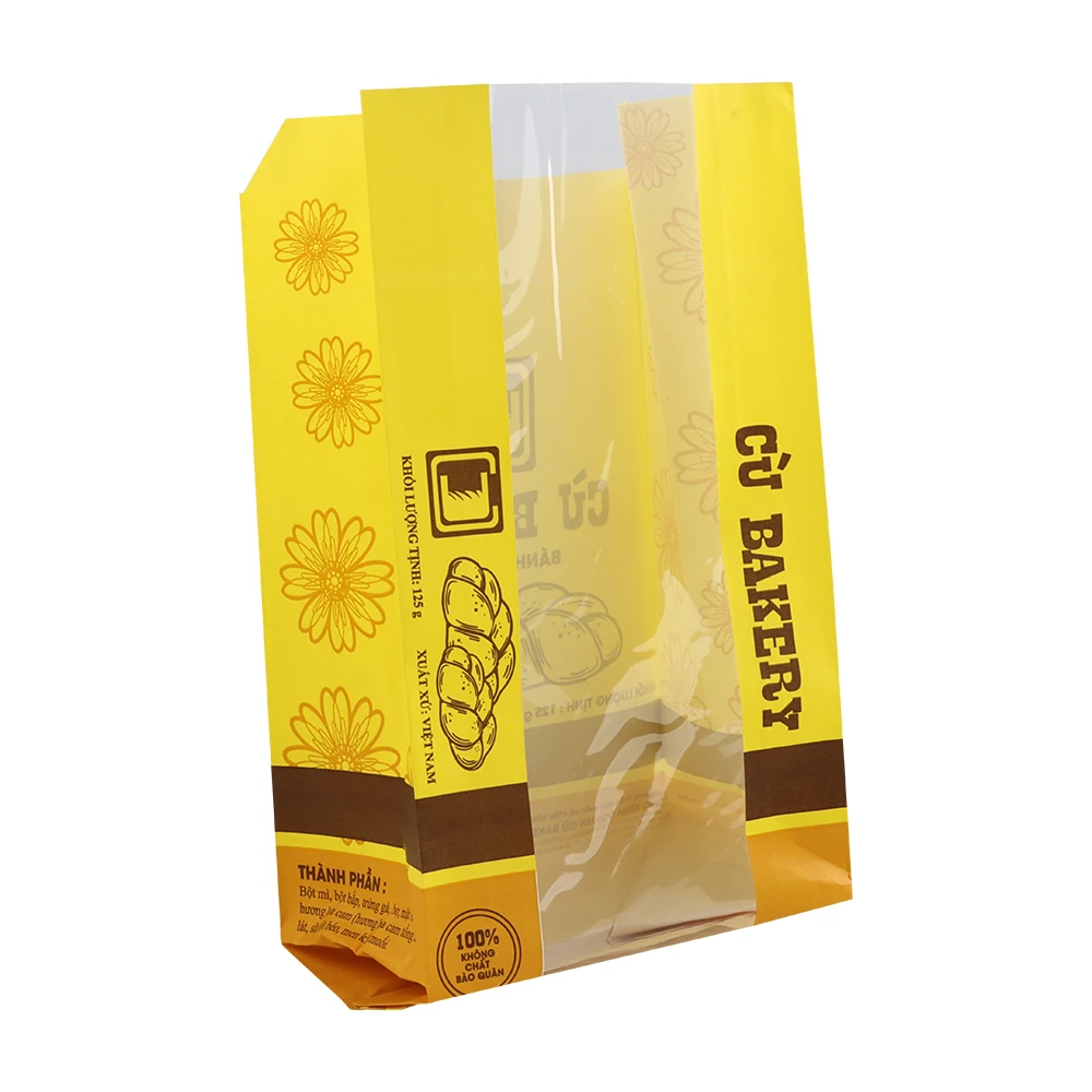 wholesale custom disposable Compostable greaseproof take away packaging bread loaf paper bags with window